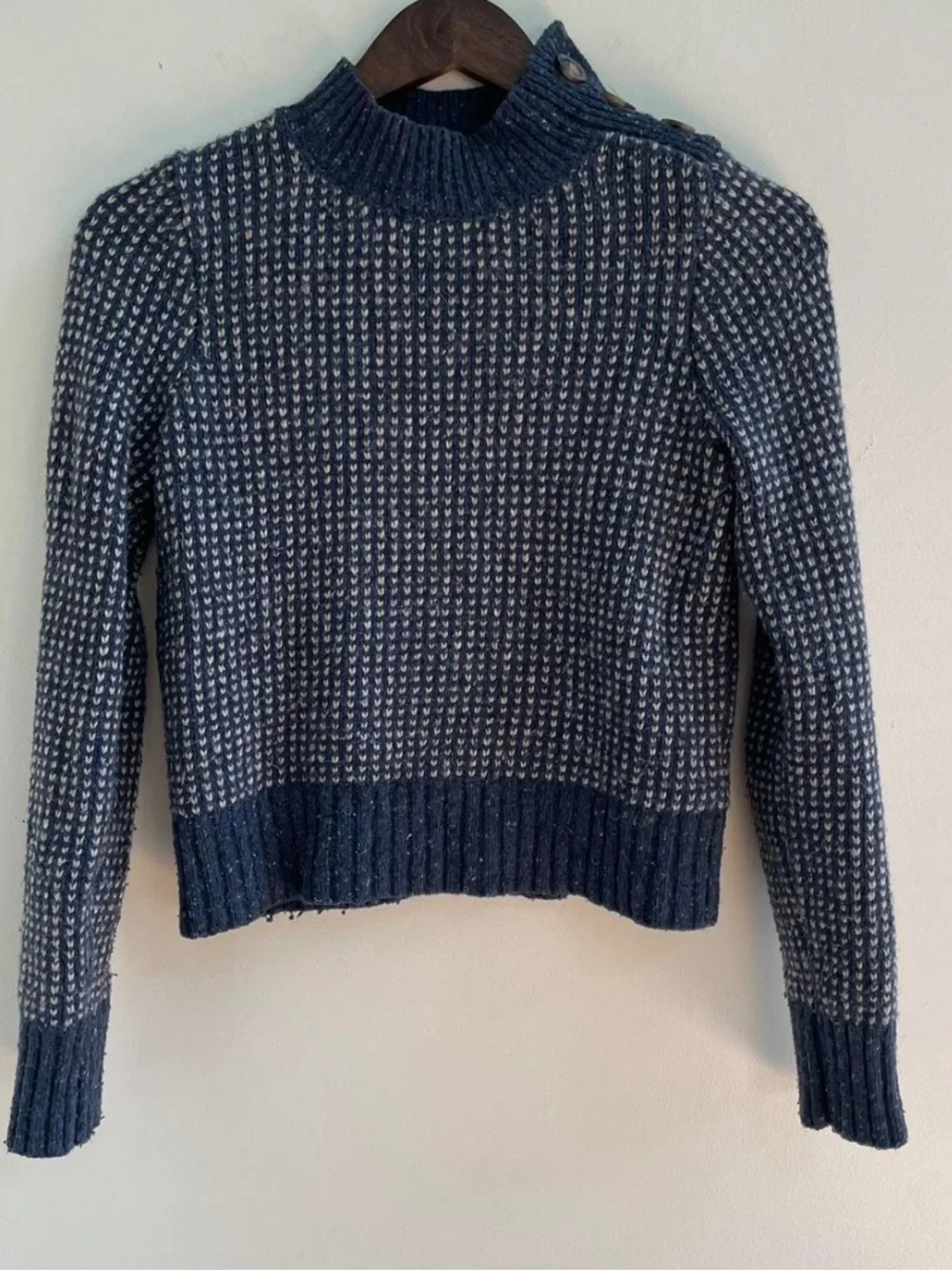 Mollusk Navy and Cream Textured Sweater alpaca wool blend med
